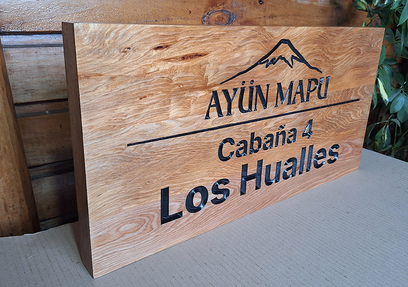 Ayün Mapu — Letrero tallado en mañío.