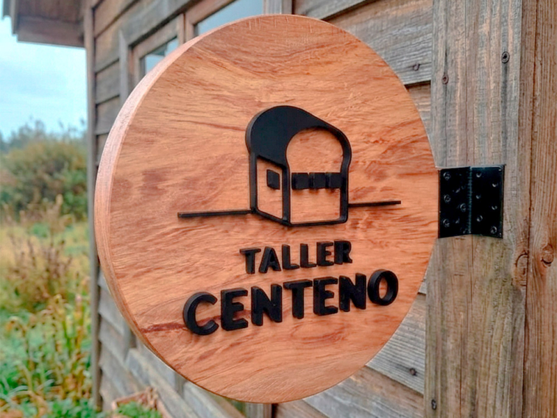 Taller Centeno — Rompetráfico de mañío, logo volumétrico